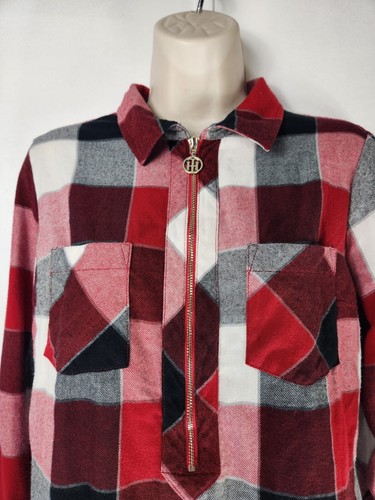 TOMMY HILFIGER Womens SZ Small Plaid 1/4 Zip Top SHIRT MiNT