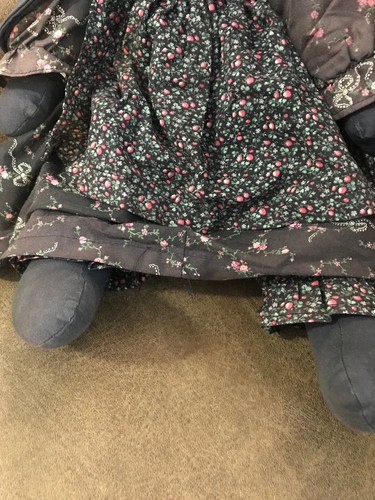 Vintage Floppy Ear Black Bunny Rabbit Handmade Stuffed Doll W/ Country Outfit