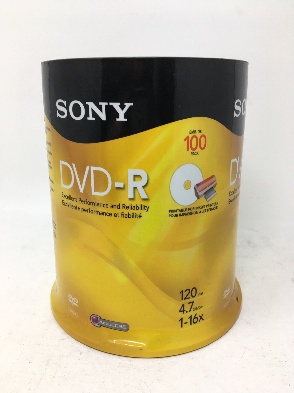 New Sony DVD-R 16x Recordable DVD 4.7GB - 100 Disc Spindle