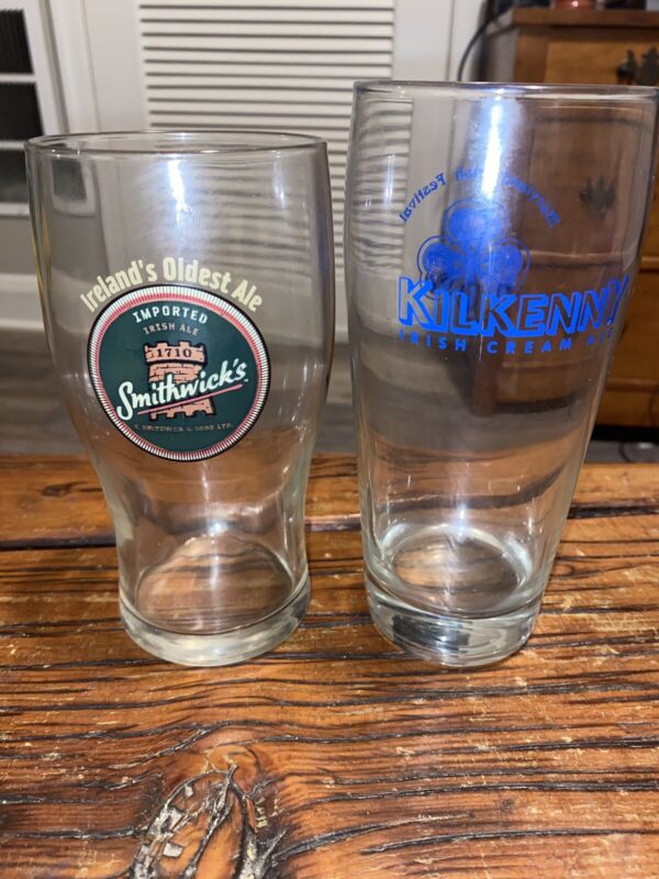 2- Irish Beer Glasses. Smithwicks & Kilkenny