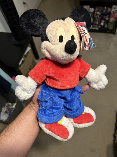 トップス 80s Disney MICKEY MOUSE Flocky Printed Vintage 80s Disney Mickey Mouse 2 sided Single Stitch T