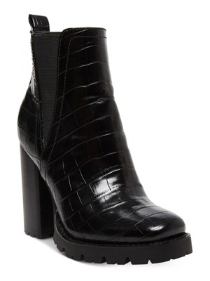 

STEVE MADDEN Женские черные ботильоны без шнуровки на квадратном блочном каблуке из крокодиловой кожи Ladon, Черный, LADO01S1