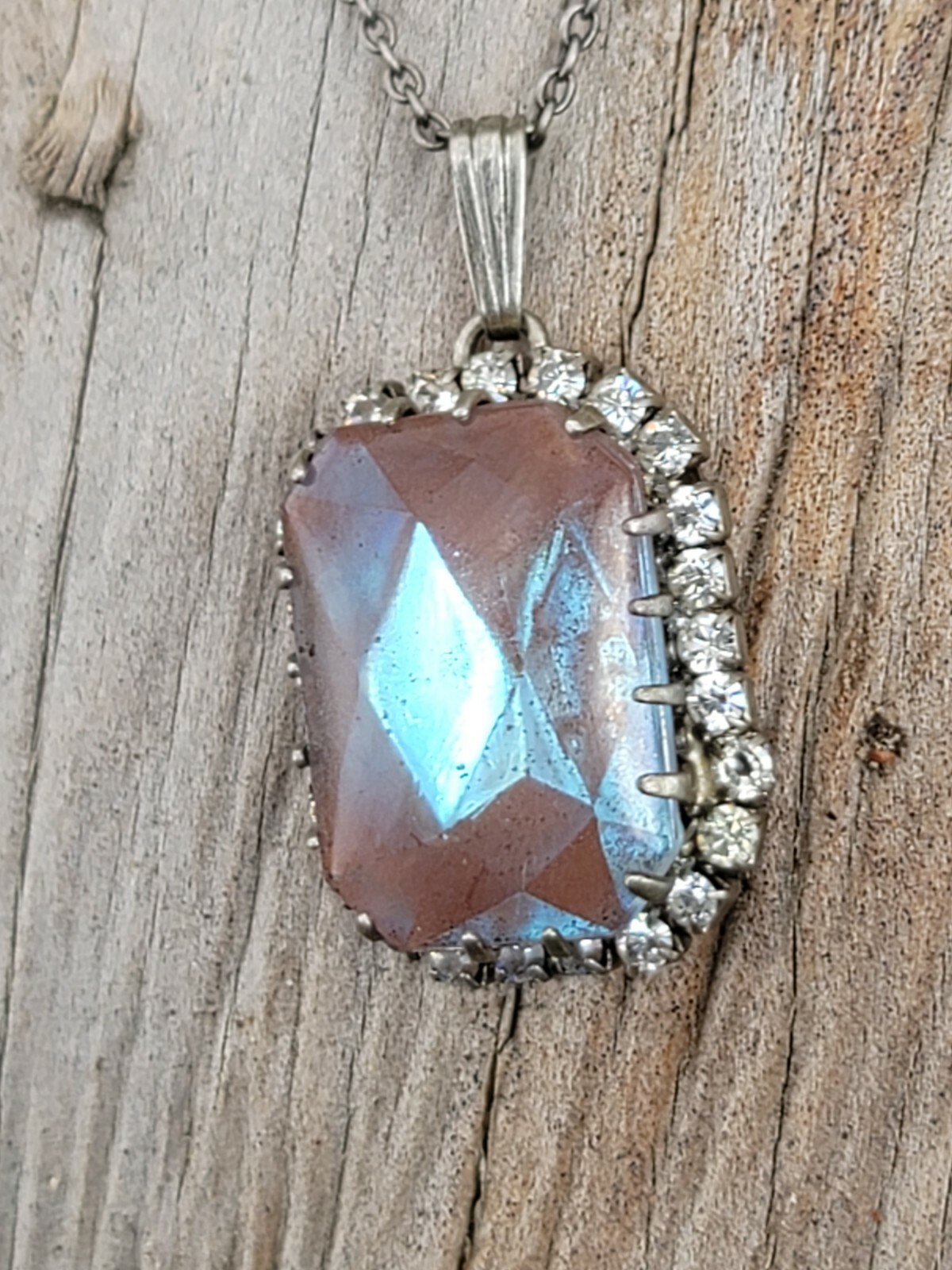 Antique glass Saphiret and paste diamond pendant necklace eBay