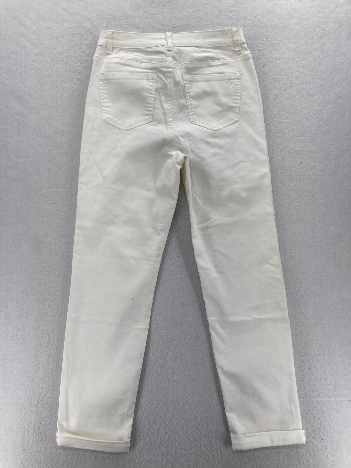 DG2 Diane Gilman Women's 6 Tall White Denim Straight Leg Jeans Studded Mid Rise