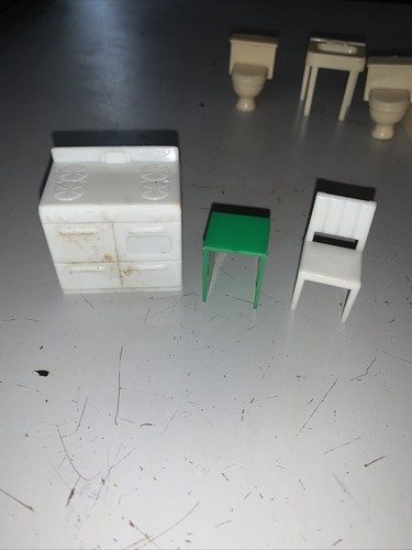 Vintage Plastic Doll House Furniture Superior Marx OFF WHITE Western 9 Pc