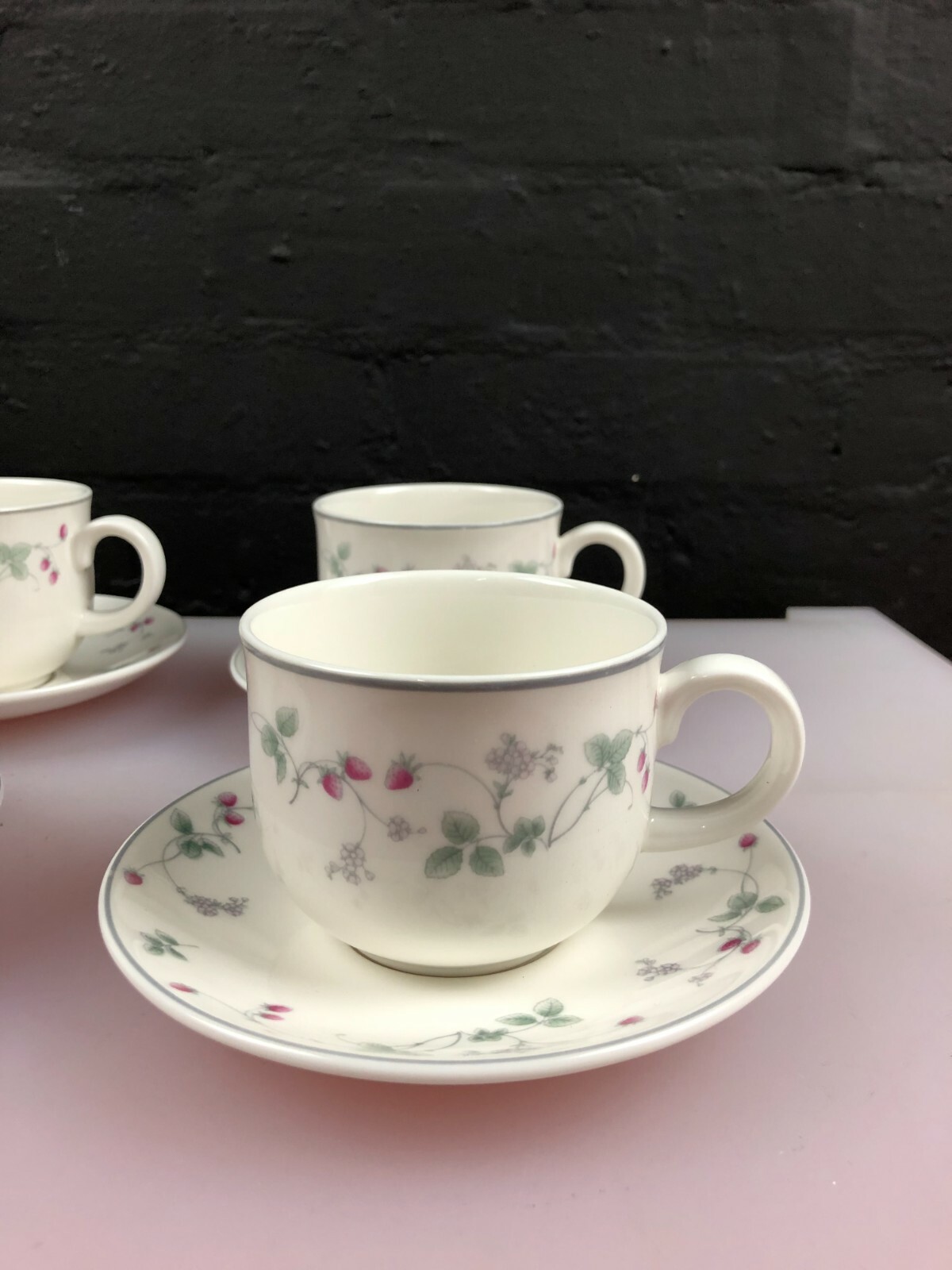4 Royal Doulton Expressions Strawberry Fayre Teacups & Saucers 8 Sets Available