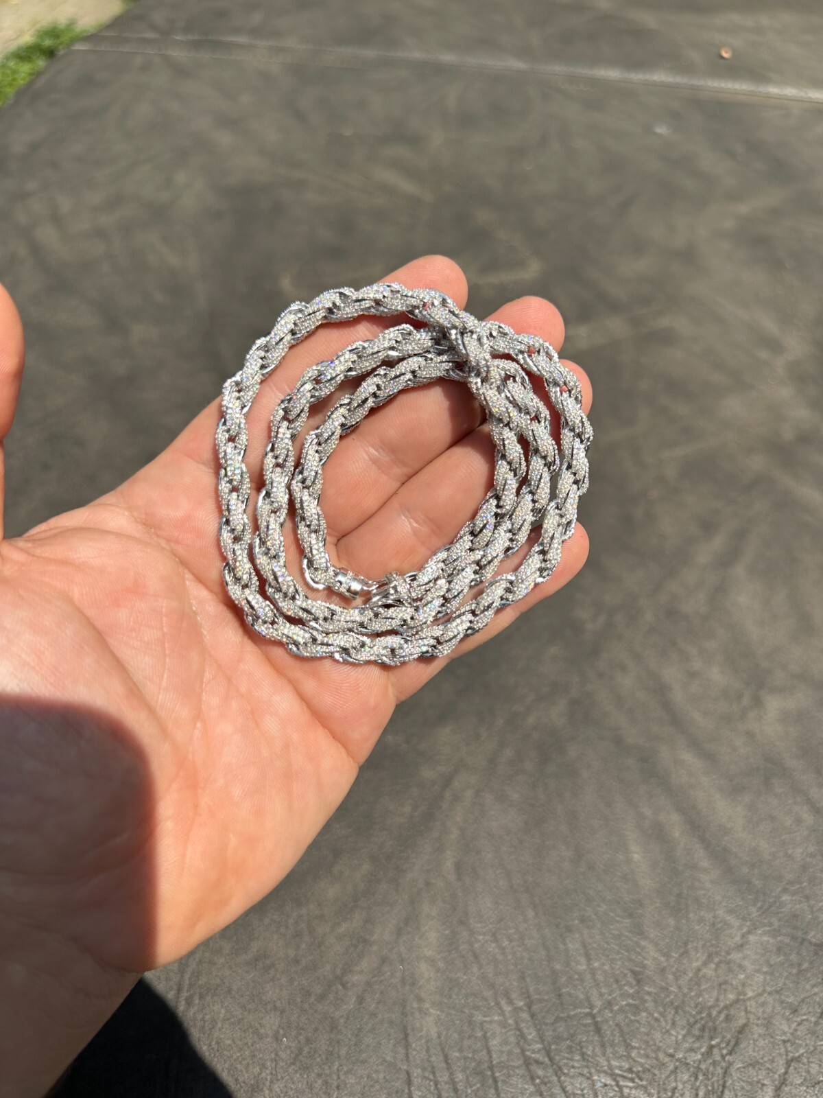 Pre-owned Harlembling Moissanite Iced 7.5mm Rope Chain Necklace Real 925 Silver Men's Hip Hop 16-28" In White/colorless
