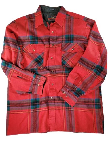 Back Packer Red/Green Plaid Check Flannel Acrylic Button Shirt Men's Large