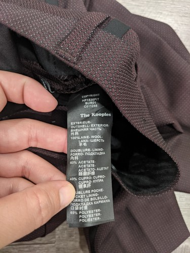 The Kooples Burgundy Men Birdseye Suit Pants with Side Tuxedo Stripe, Size Small