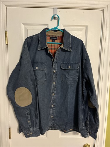 Vintage Denim Button Up Shacket Shirt Jacket Plaid Flannel Lined XL