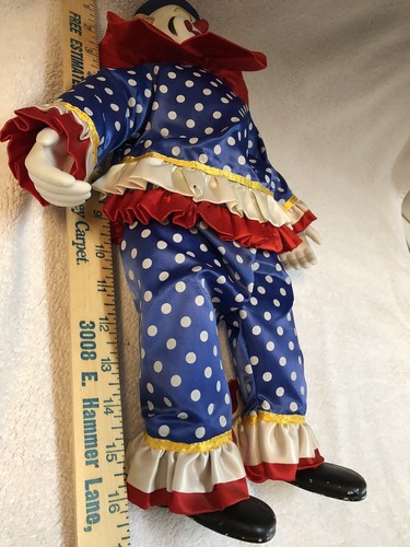 Circus Clown Doll with Porcelain Hands and Feet Wearing Polka Dot Clothes
