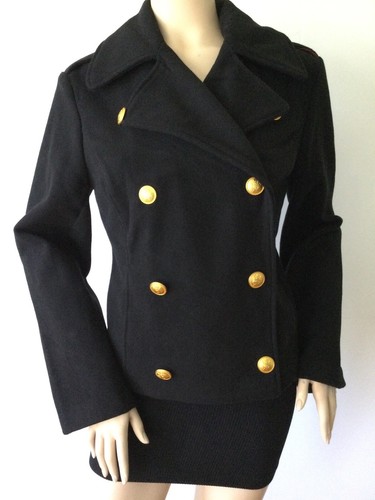 Pre-owned Rebecca Minkoff Double Breasted Short Gold Tone Button Epaulet Peacoat (size M)