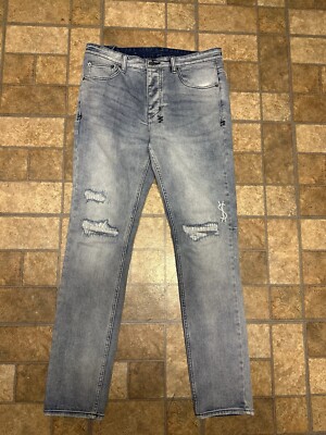 Ksubi Jeans Men 34x32 Blue Chitch Straight Up Trashed Destroyed Light Wash Denim