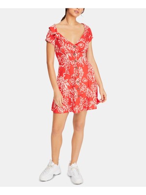 

FREE PEOPLE Женское мини-платье-футляр с короткими рукавами кораллового цвета и цветочным принтом Размер, Коралл