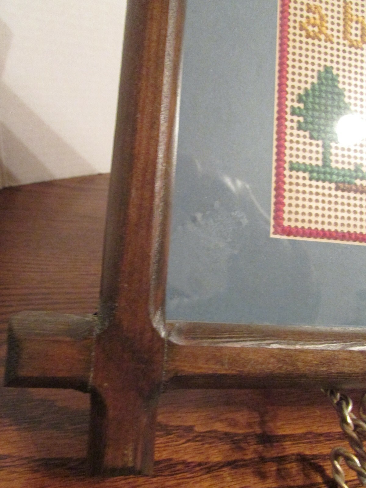 VINTAGE SCHOOL HOUSE MATTED SAMPLER PUNCH PAPER PICTURE IN CROSS FRAME