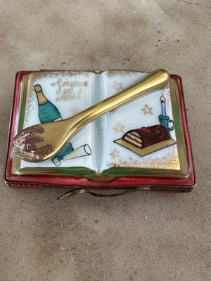 CHARMART Limoges France Trinket Box Book, Christmas Cake & Champagne