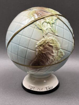 Vintage Coin Bank - Ceramic ''For My Trip'' - World Globe Earth With Golden Rings