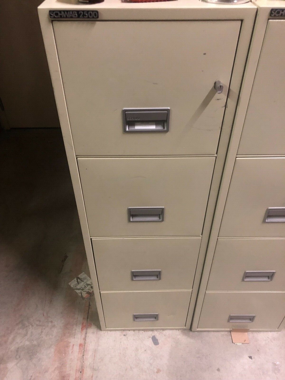 LOT OF (2) Schwab 2500 Vertical 4 Drawer Fireproof File Cabinet SafeS 1hr 350 dg