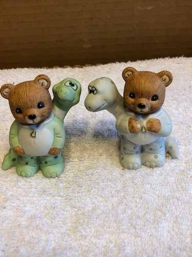 Homco Boy And Girl Bears In Dragon Pajamas Figurines