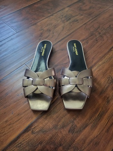 Saint Laurent Tribute Nu Pieds Flat Sandals Pale Gold