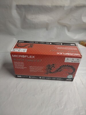 *100-Gloves Microflex Black Dragon PF Examination Latex BD-1004-PF, Size X Large