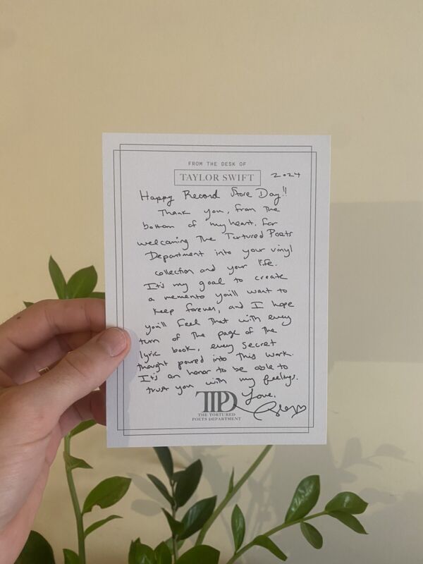 Taylor Swift The Tortured Poets Department Thank You Letter Rsd Letter Card Ttpd