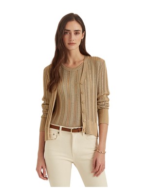 

LAUREN RALPH LAUREN Женский бежевый вязаный кардиган на пуговицах с длинными рукавами и V-образным вырезом