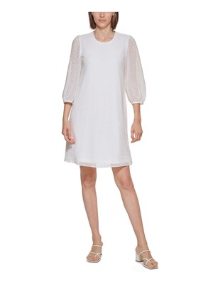 

CALVIN KLEIN Женское белое платье прямого кроя в горошек на подкладке с рукавом 3/4, Белый