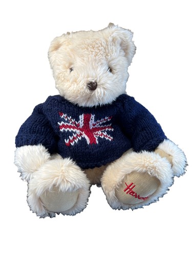 Harrods Plush Cream Color Teddy Bear Flag Pattern Sweater | eBay