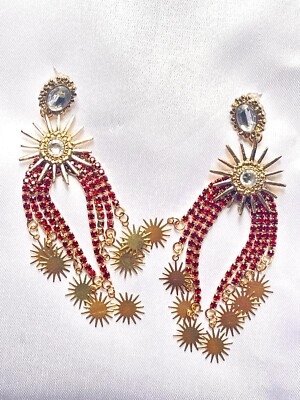 Sun Red Rhinestones Earrings Inspiration Paco Rabanne YSL Christian Lacroix