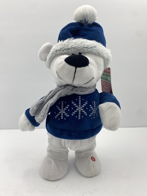 Gemmy Polar Bear Snowflake Merry Brite Happy Shuffle Animated Deck the Halls