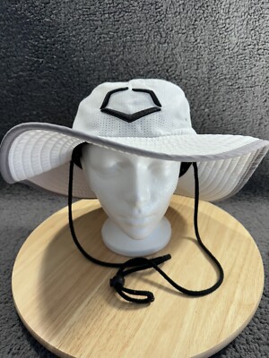 Evoshield Stitched Logo Bucket Sun Hat Drawstring White w/ Grey Trim Unisex O/S