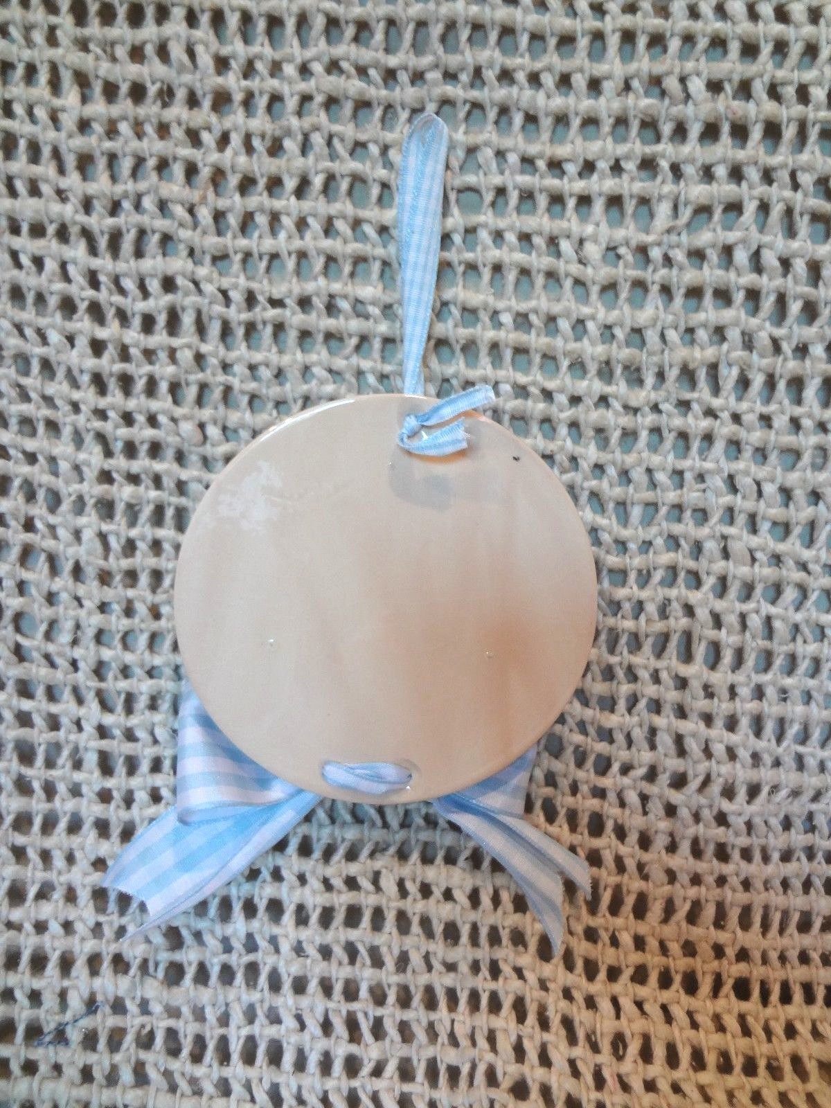 BABY BOY NURSERY ROUND CERAMIC WALL PLAQUE TILE / TRIVET ART with BOW ~ NEW