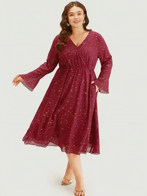 BloomChic Red Gold Star Moon Dress Plus Size 3X 22-24 with pockets