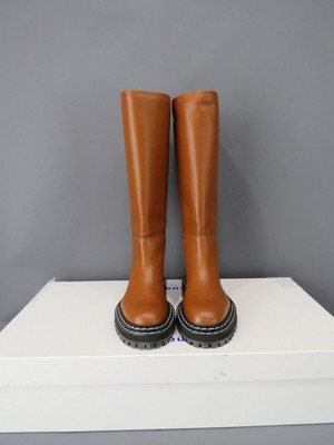 Pre-owned Proenza Schouler Womens Brown Topstitch Round Toe Block Heel Leather Boots 37