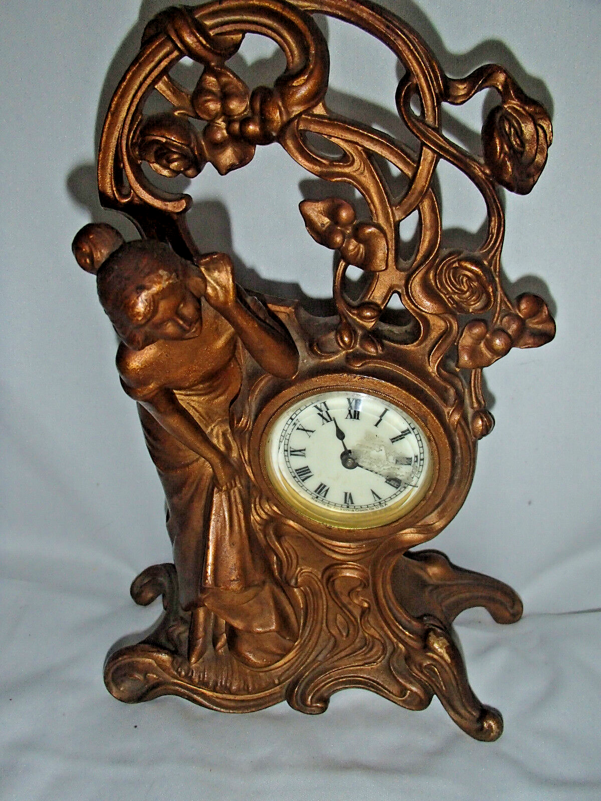 1889 Ansonia ART NOUVEAU FIGURAL CLOCK girl listening | eBay