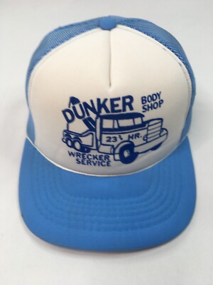 Dunker Wrecker Service Body Shop Trucker Hat Adult Baby Blue - MADE IN KOREA NOS