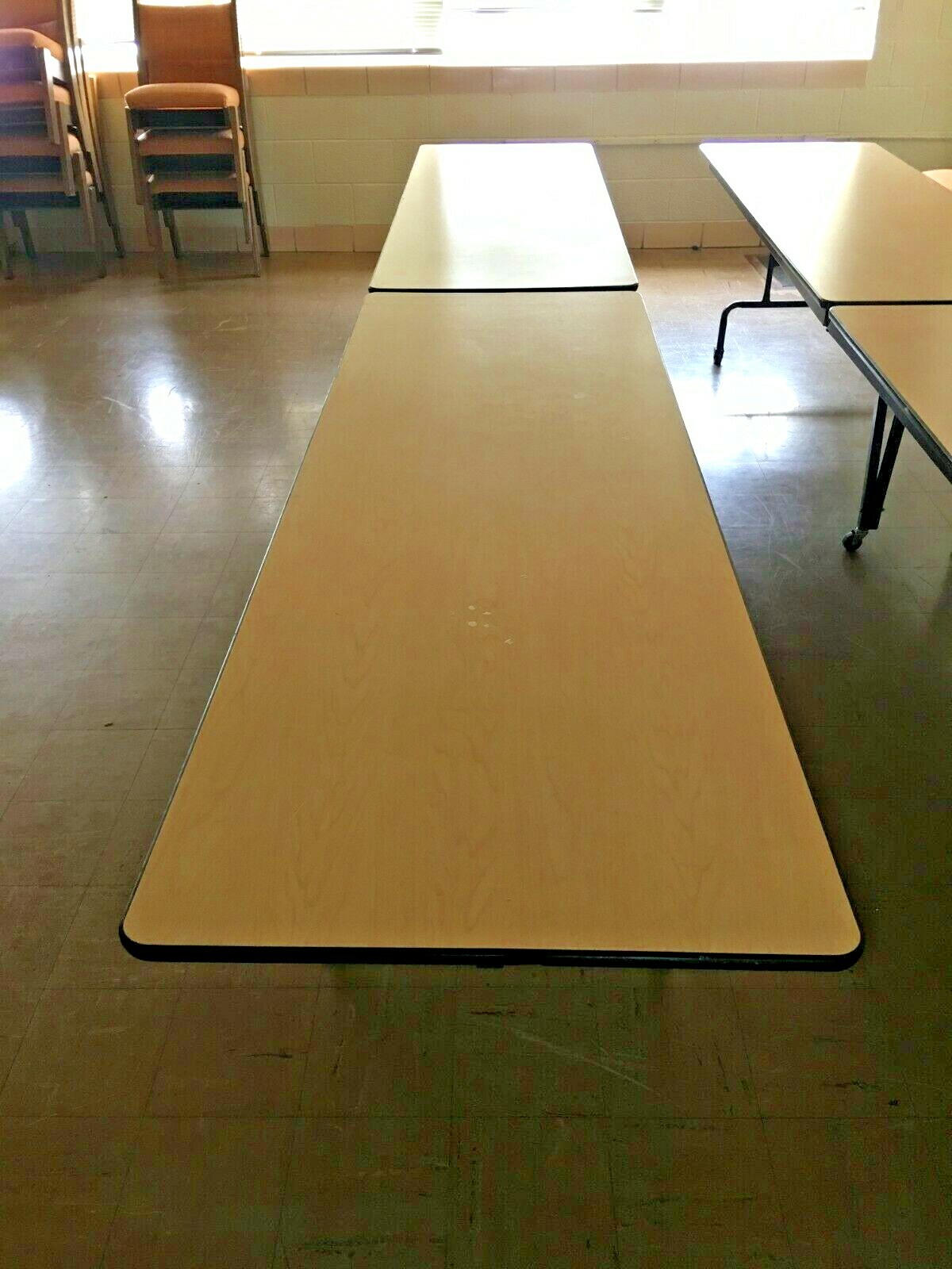 13' Folding Table on Rollers - Commercial Grade - Folds Flat - Maple Finish