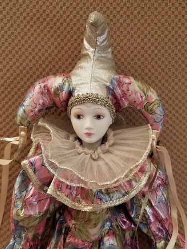 Vintage Porcelain Clown Doll Court Jester Hat 18 inches tall