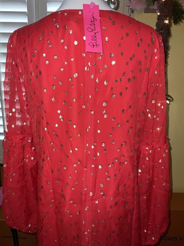 Pre-owned Lilly Pulitzer Cleme Silk Dress Ruby Red Metallic $258 Size 4,6,8,10,12,16