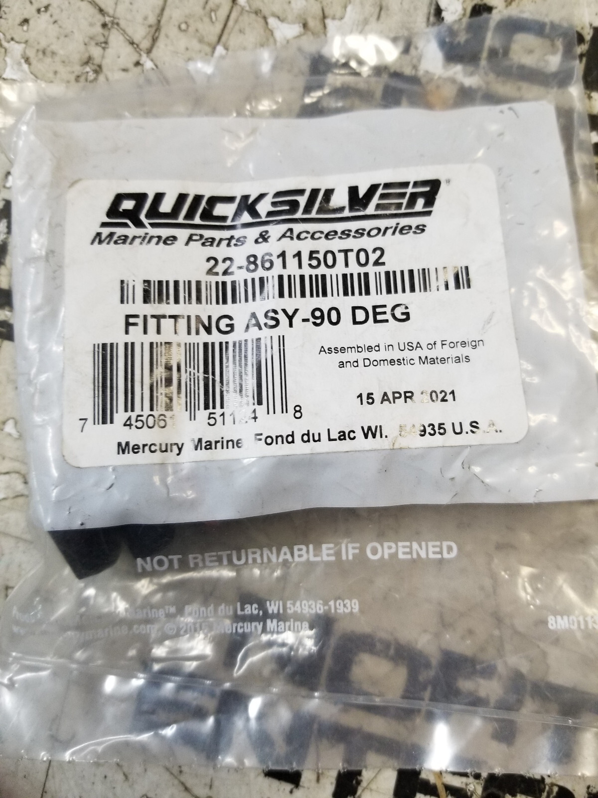 MERCURY QUICKSILVER 22-861150T02 FITTING - Picture 2 of 2