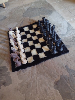 Vintage Jumbo Chess Set Glenoit Mills Executive Game Chessmate Furry Board