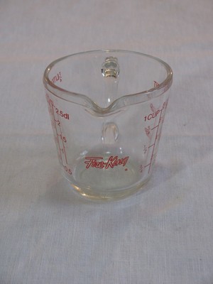 Vtg Anchor Hocking Fire King One Cup/8 oz Measuring Cup #496, Red Lettering r