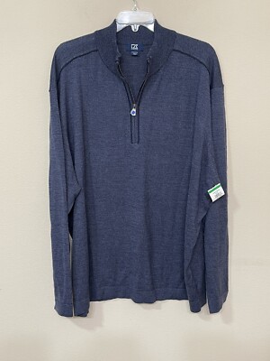 CB Cutter & Buck Mens Blue 1/4 Zip Long Sleeve Comfort Pullover Sweater 5XB/5TGL