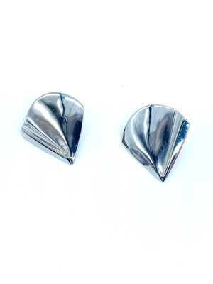 Vintage Silver Tone Curved Triangle 80s Geometric