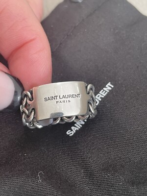 Authentic Saint Laurent YSL  Silver Coloured Flexible Chain Ring Mens Unisex  U 
