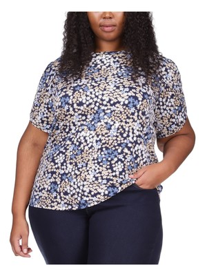 

Женский темно-синий топ с круглым вырезом и цветочным принтом MICHAEL KORS Wear To Work Plus, Navy