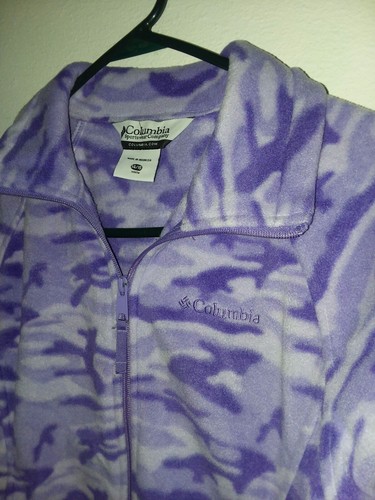 Columbia girls youth fleece jacket pockets zipper front camouflage purple 14/16