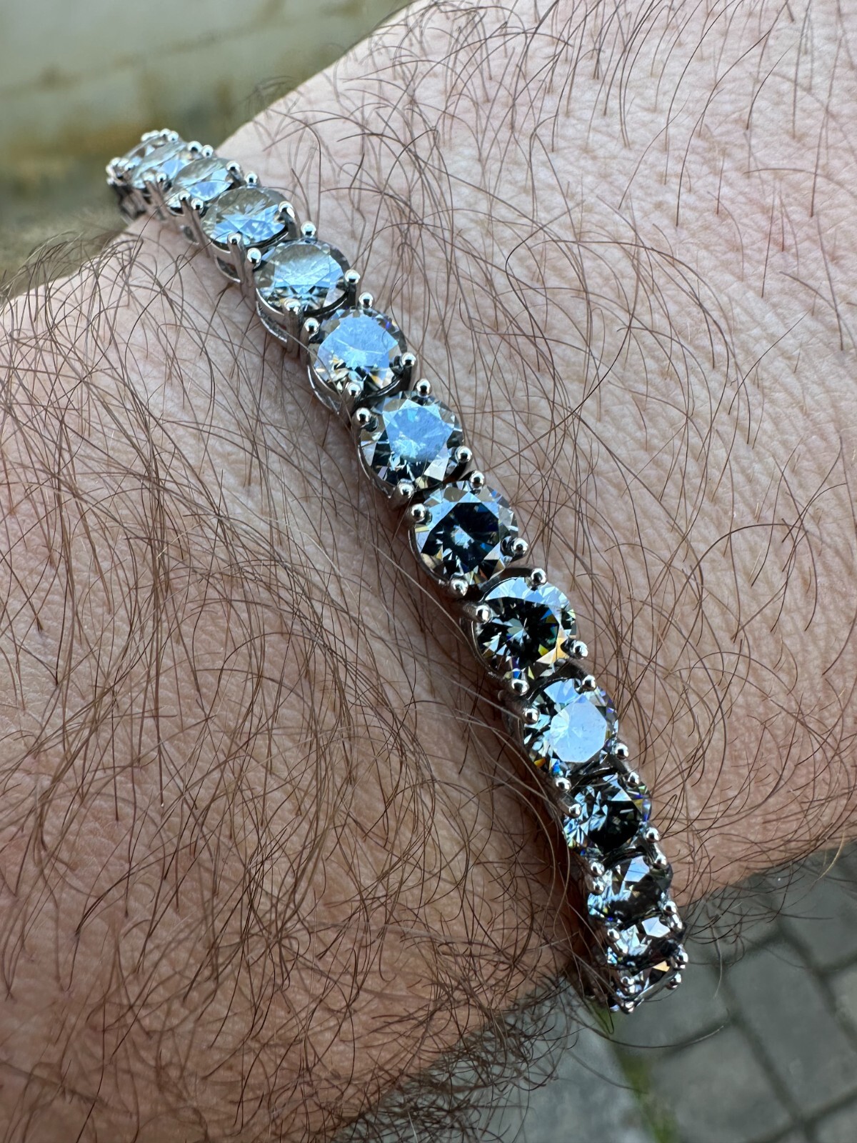 Pre-owned Silver Real Iced Blue Gray Moissanite 5mm Tennis Bracelet 925  Pass Diamond Test