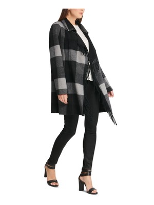 Pre-owned Dkny Women's Fringed Check Winter Jacket Coa Gray Size X-large